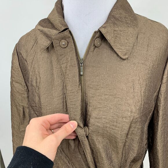 J.Jill Jacket Womens 6 Metallic Bronze Waist Tie Full Zip Snap Buttons Lined - Picture 6 of 16